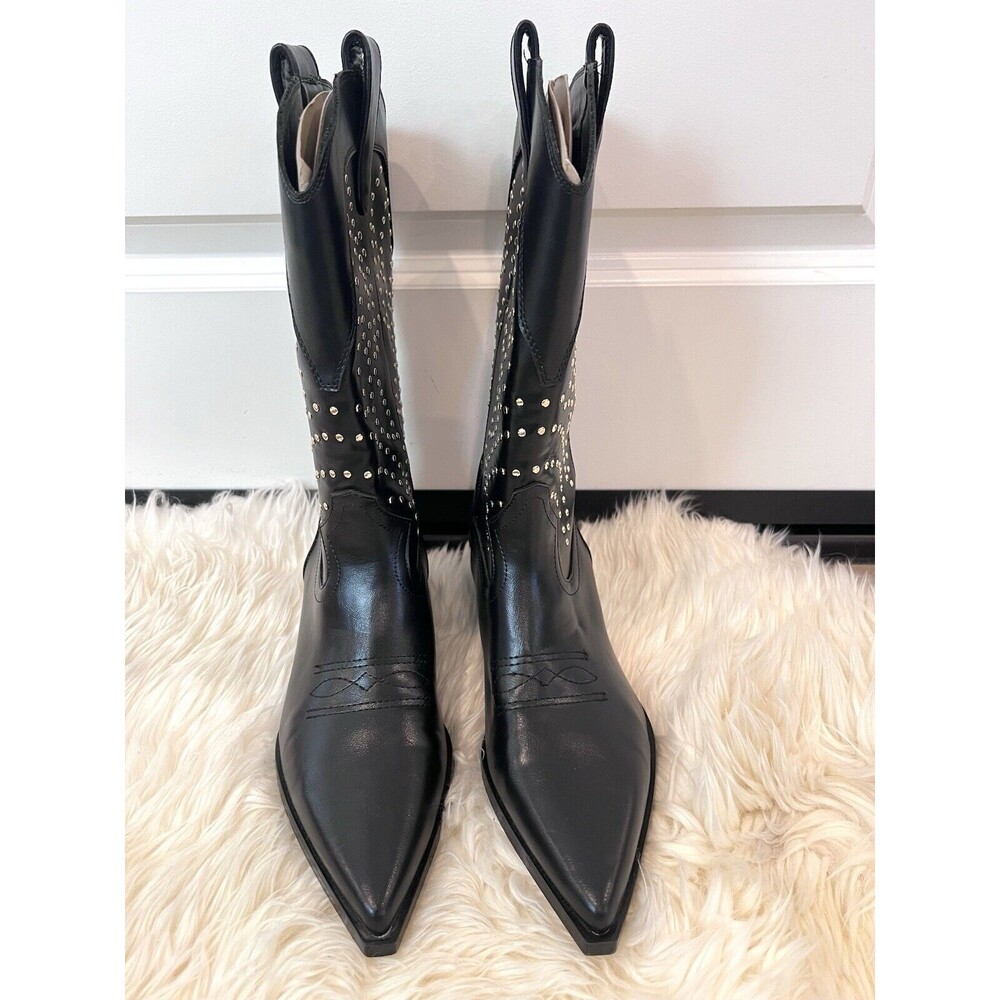 Zara Black faux Leather Studded Ankle Western Booties Size US 9  EUR 40 - Picture 8 of 13